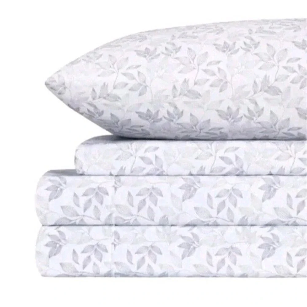 South Point Home Fashions Microfiber 6 Piece Sheet Set KING *Grey Leaf,  New